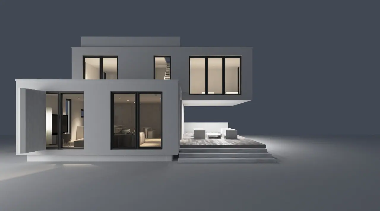 Private villa with geometric form and expansive glazing in Windsor, Ontario